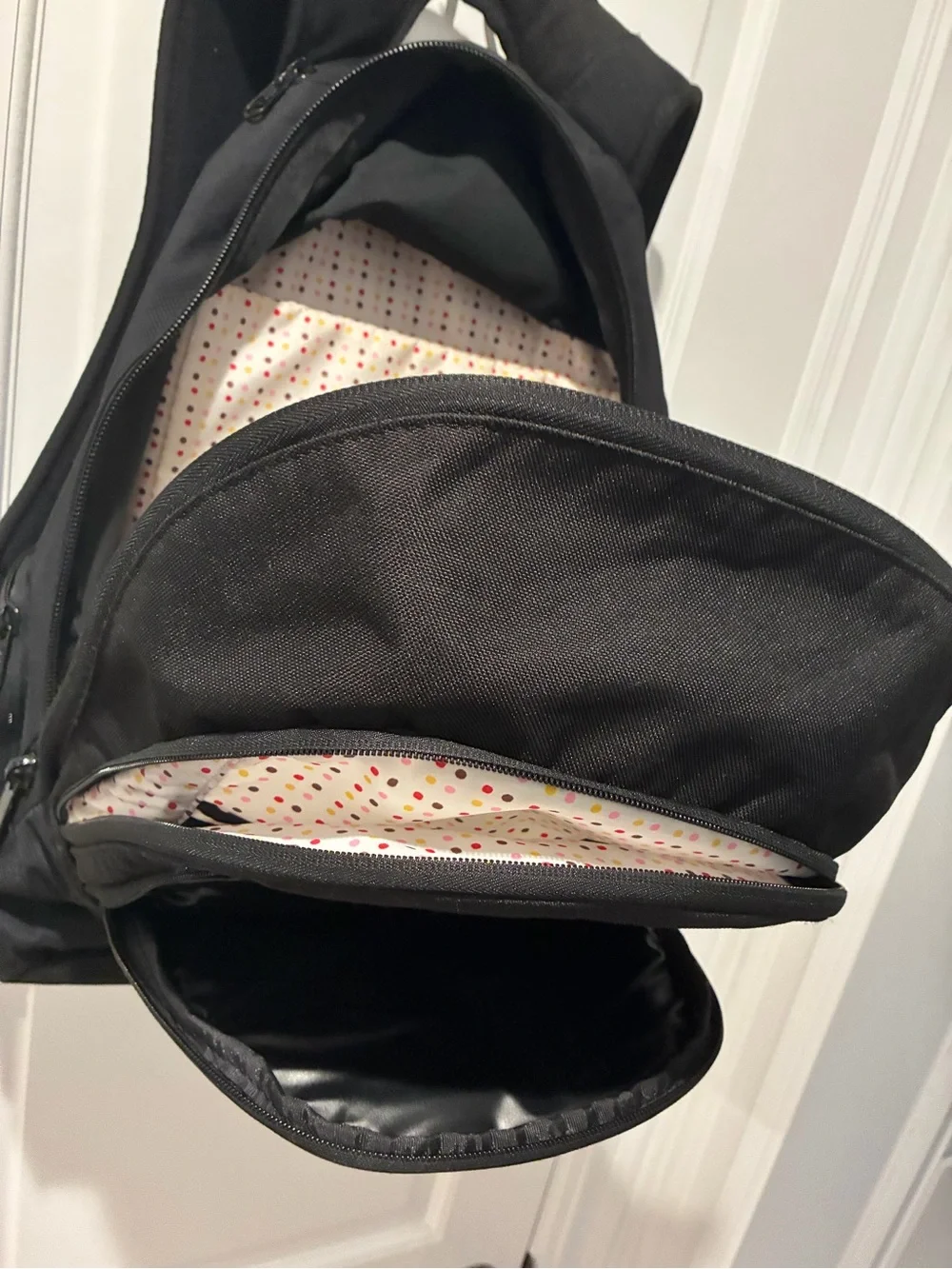 Vintage Y2K Dakine Black & Gold Embroidered Backpack | Polka Dot Lining